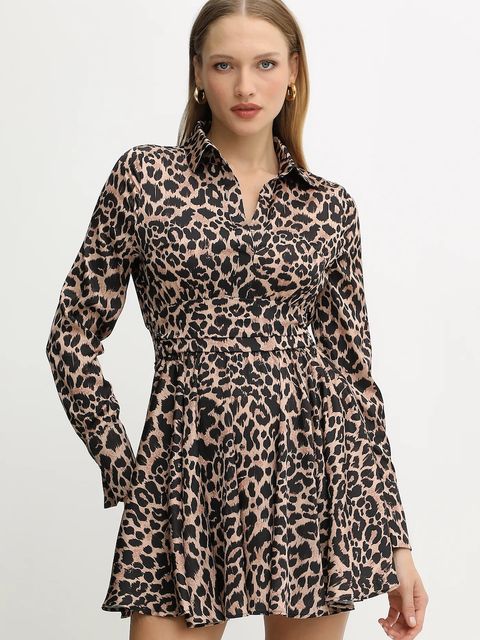 Guess sukienka CONCETTA kolor brązowy mini rozkloszowana W5YK00 WF1T2 - zdjęcie produktu nr 1