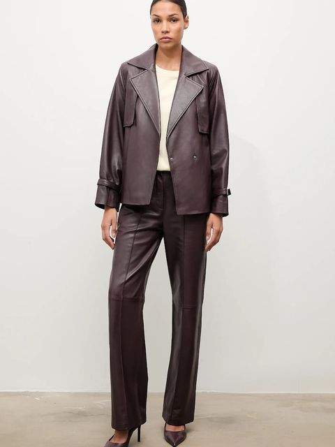 Answear.LAB kurtka skórzana kolor bordowy przejściowa - zdjęcie produktu nr 2