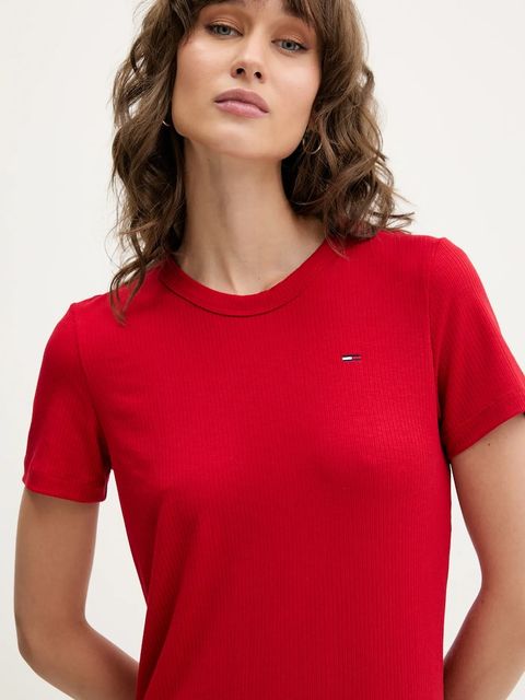 Tommy Jeans sukienka kolor czerwony midi rozkloszowana DW0DW19721