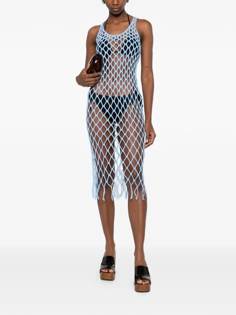 Christopher Esber open knit fringed dress - Blue
