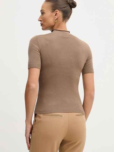 Sisley sweter z dodatkiem wełny damski kolor brązowy z półgolfem 11BAM105P