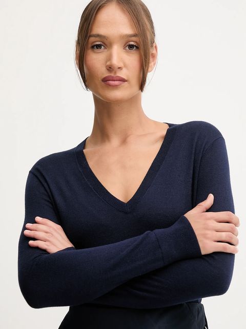 United Colors of Benetton sweter z domieszką jedwabiu damski kolor granatowy lekki 1ZRED402L