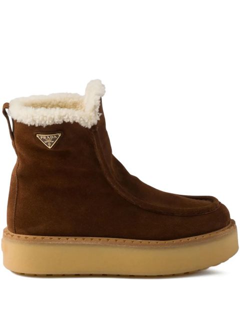 Prada shearling-trimmed platform boots - Brown - zdjęcie produktu nr 1