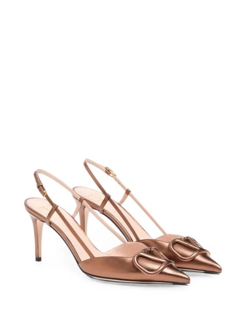 Valentino Garavani VLogo Signature slingback pumps in laminated nappa-leather 80mm - Brown - zdjęcie produktu nr 2