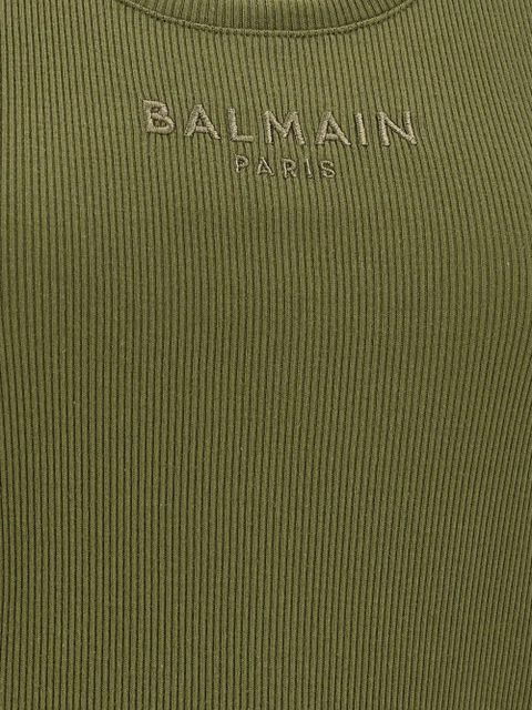 Balmain ribbed logo-embroidery tank top - Green