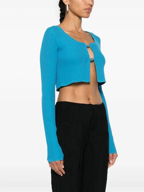 Blumarine cropped ribbed-knit cardigan - Blue