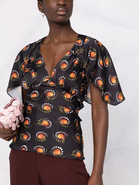 Rabanne motif-print V-neck top - Black