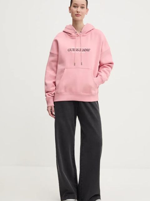 Guess Jeans bluza damska kolor różowy z kapturem W4YQ15 KC811