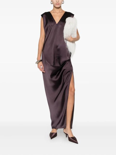 Sportmax V-neck draped maxi dress - Brown