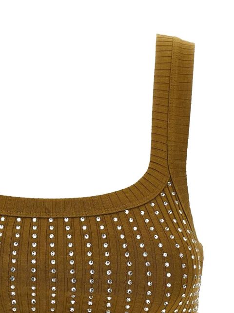 The Attico rhinestone-embellished ribbed top - Brown