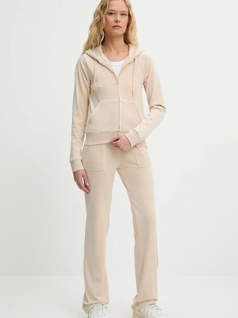 Juicy Couture bluza ROBERTSON HOODIE damska kolor beżowy z kapturem z aplikacją JCAP176G