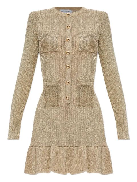 Self-Portrait long-sleeve ruffled dress - Neutrals - zdjęcie produktu nr 1
