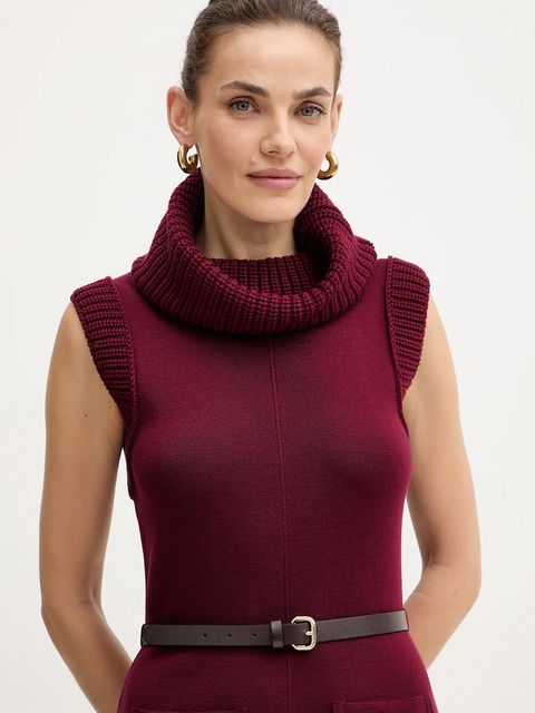 Luisa Spagnoli sukienka wełniana kolor bordowy midi rozkloszowana 100242