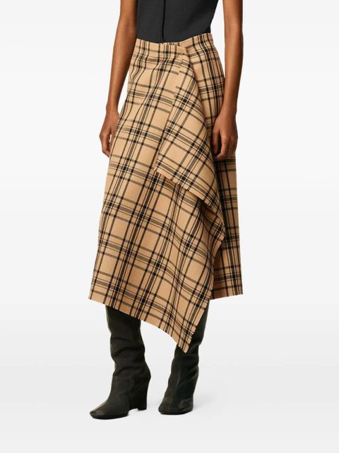 AMI Paris wool checked wrap midi skirt - Brown