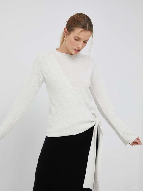 Dkny sweter wełniany damski kolor beżowy lekki