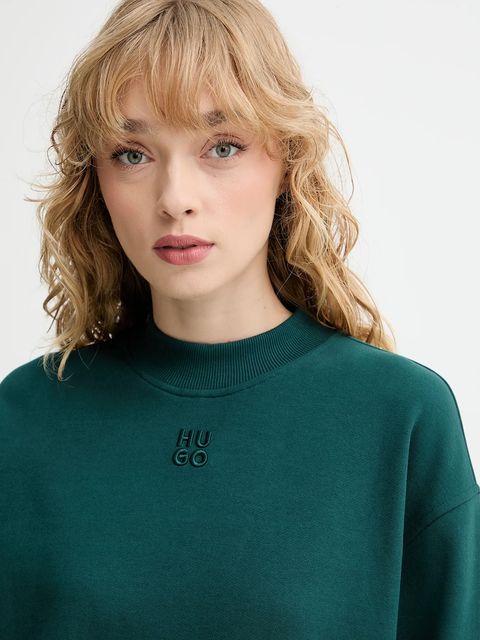 HUGO bluza bawełniana damska kolor zielony gładka 50527463 - zdjęcie produktu nr 2