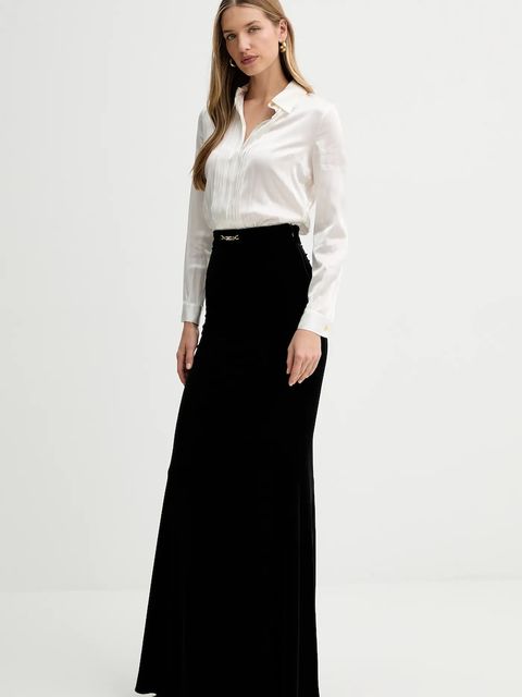 Elisabetta Franchi sukienka z dodatkiem jedwabiu kolor czarny maxi prosta ABR4657E2