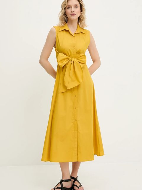 Answear.LAB sukienka bawełniana kolor żółty midi rozkloszowana - zdjęcie produktu nr 1