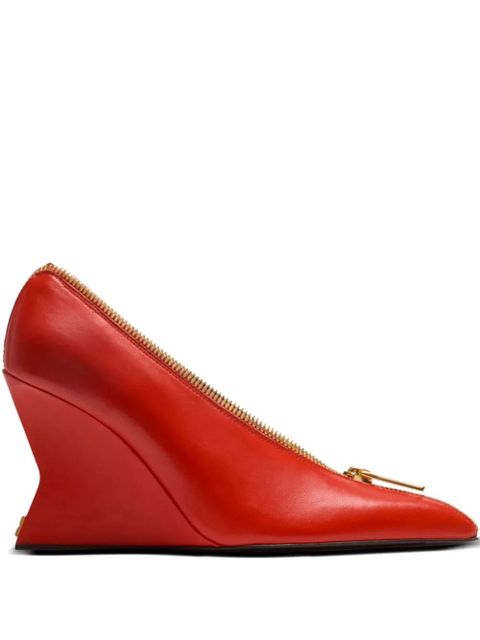 Balmain 95mm zip-detail wedge heeled pumps - Red - zdjęcie produktu nr 1