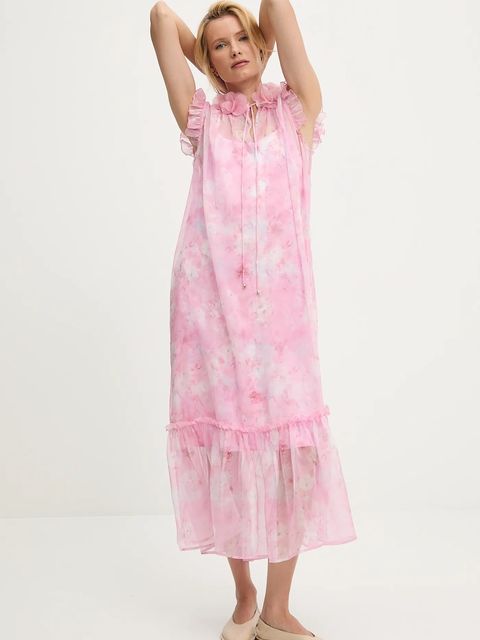 Answear.LAB sukienka kolor różowy maxi rozkloszowana