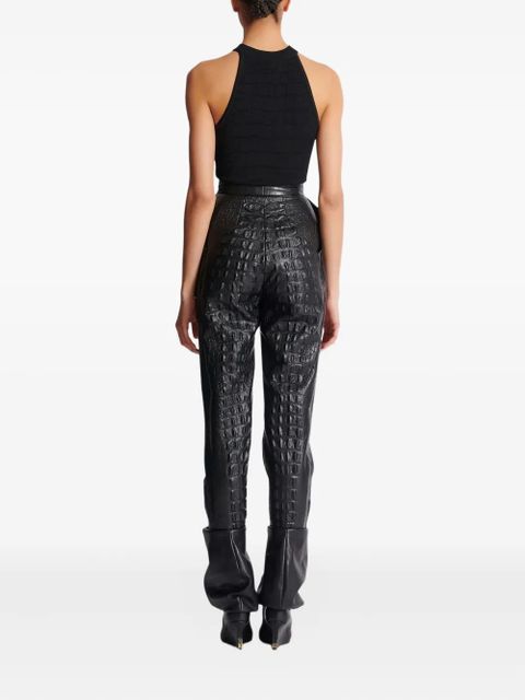 Balmain crocodile-effect embossed high-waisted trousers - Black