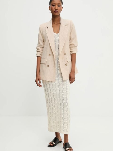 Answear.LAB marynarka kolor beżowy dwurzędowa gładka