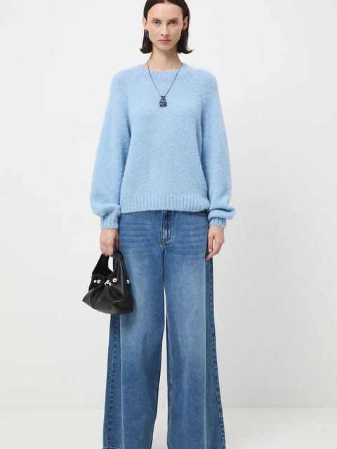 Medicine sweter z wełną alpaki kolor niebieski