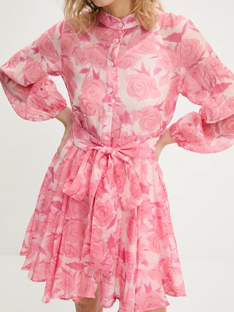 Answear.LAB sukienka z jedwabiem kolor różowy mini rozkloszowana - zdjęcie produktu nr 1