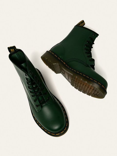 Dr. Martens workery skórzane 1460 kolor zielony na płaskim obcasie DM11822207