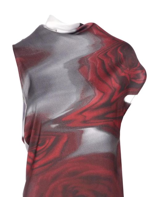 Jean Paul Gaultier Red Blurry Roses asymmetrical dress