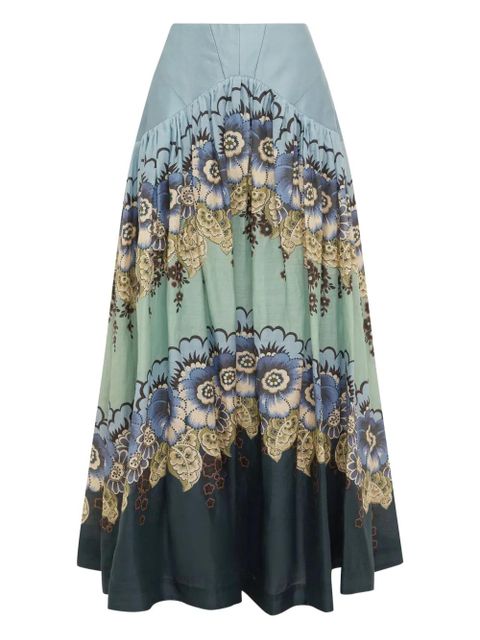 ALEMAIS Madalena floral-print tiered maxi skirt - Blue