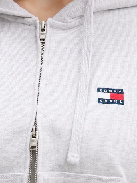 Tommy Jeans bluza bawełniana damska kolor szary z kapturem melanżowa DW0DW21976