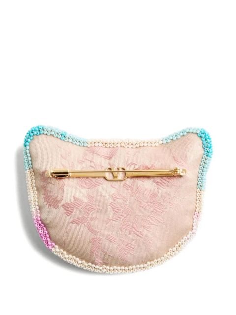 Valentino Garavani Le Chat De La Maison brooch in jacquard fabric with resin bead embroidery - Pink