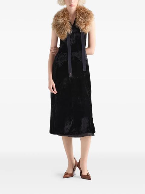 Prada fur-collar bow-detail dress - Black