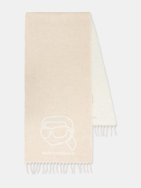 Karl Lagerfeld szalik z dodatkiem wełny IKON damski kolor beżowy wzorzysty A4W33051 - zdjęcie produktu nr 2