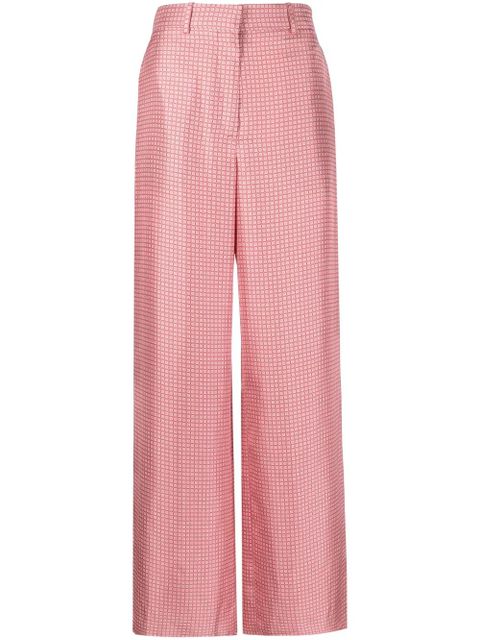 Lanvin geometric-print wide-leg silk trousers - Pink - zdjęcie produktu nr 1