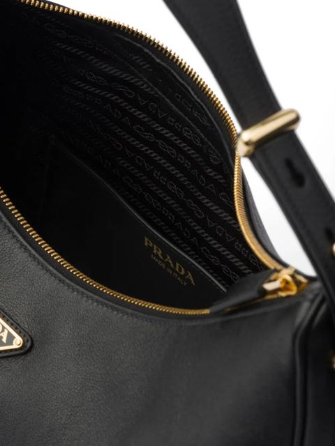 Prada large logo-plaque leather shoulder bag - Black