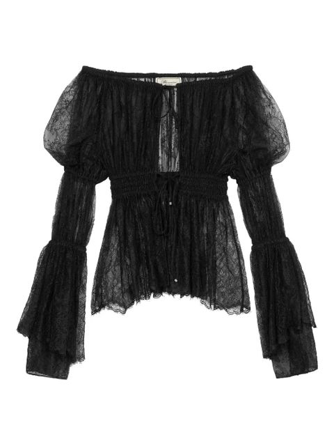Blumarine lace-trimmed bell-sleeve top - Black - zdjęcie produktu nr 1