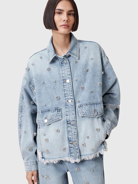 AllSaints kurtka jeansowa bawełniana HETTIE kolor niebieski przejściowa oversize W106PC - zdjęcie produktu nr 1