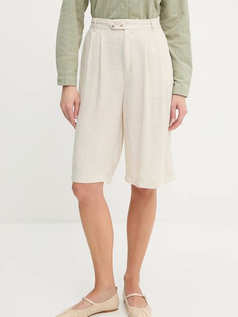 Answear.LAB szorty lniane damskie kolor beżowy gładkie high waist - zdjęcie produktu nr 1