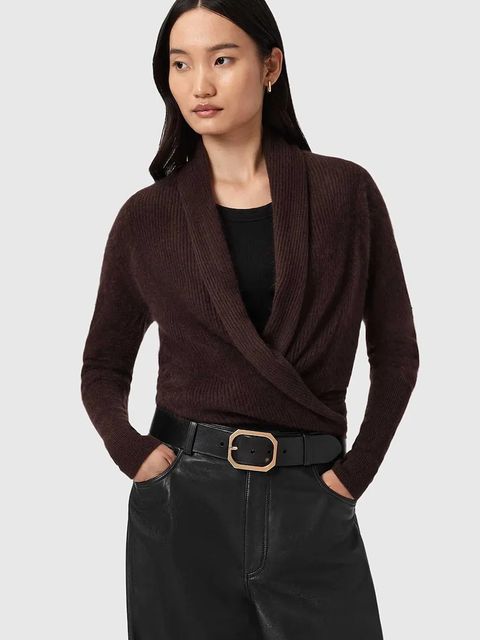 AllSaints kardigan kaszmirowy damski kolor brązowy lekki W091KD