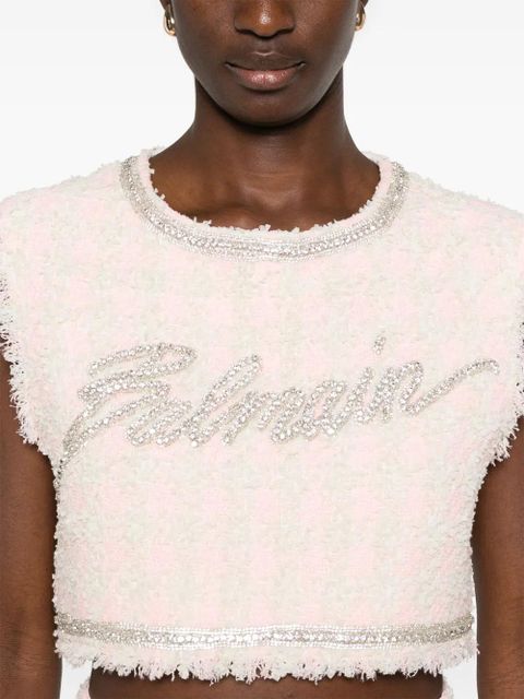 Balmain crystal-embellished cropped top - Pink