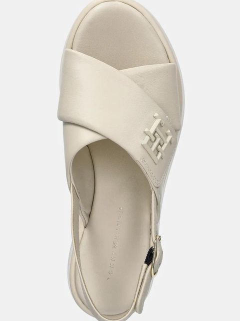 Tommy Hilfiger sandały skórzane TH LOGO HW PADDED LEATHER SANDAL damskie kolor beżowy na platformie FW0FW08808