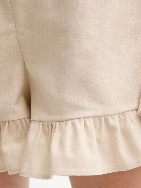 The Sleeper szorty lniane damskie kolor beżowy gładkie high waist CHSH01P017N