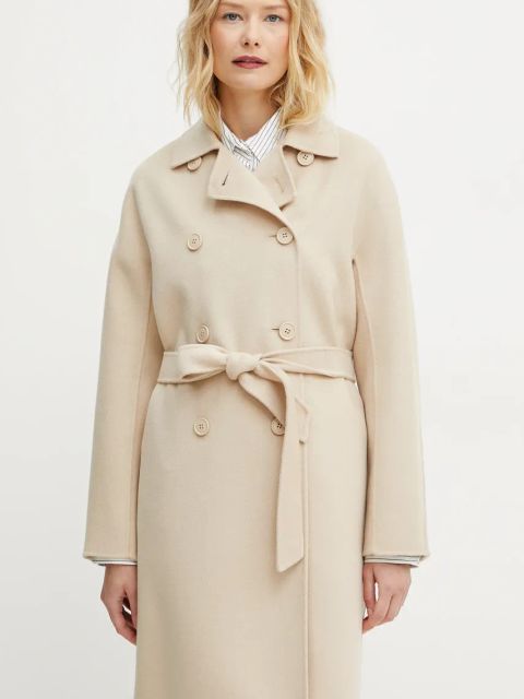 Weekend Max Mara płaszcz wełniany damski kolor beżowy przejściowy 2515011021600