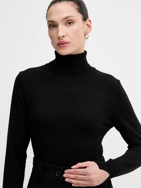 Sisley sweter z domieszką wełny damski kolor czarny lekki z golfem 102HM2174