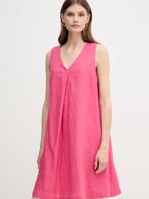 United Colors of Benetton sukienka lniana kolor różowy mini rozkloszowana 4AGHDV0AX - zdjęcie produktu nr 1