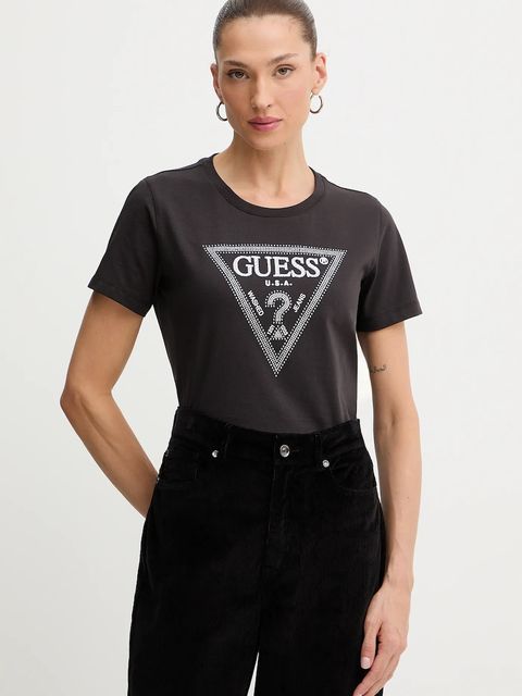 Guess t-shirt bawełniany damski kolor brązowy W5BI18 I3Z14 - zdjęcie produktu nr 1