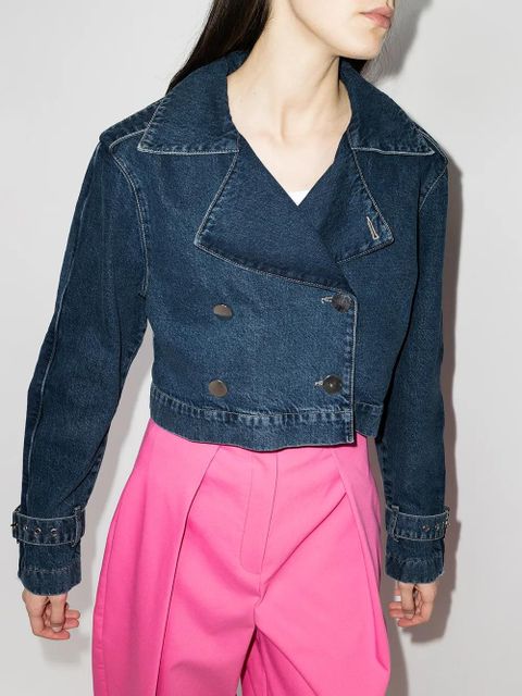 ROTATE BIRGER CHRISTENSEN ruffle-trim cropped denim jacket - Blue - zdjęcie produktu nr 2