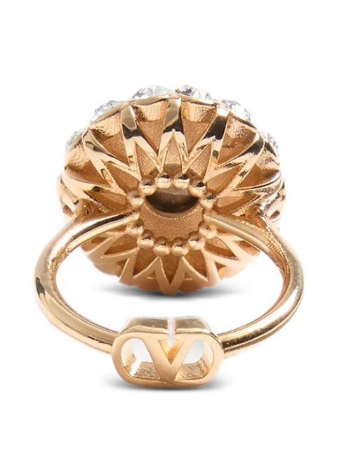 Valentino Garavani Vlogo Signature ring in metal, enamel and crystals - Gold